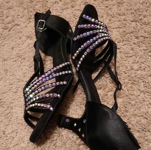 Black Satin Rhythm Dance Sandals Sz 7